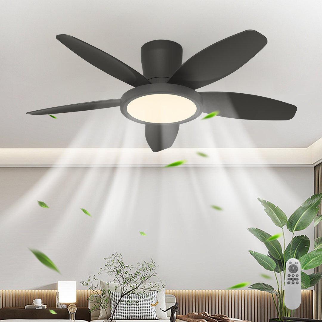 Metro 106cm 5-Blade Dimmable LED Ceiling Fan with Light Kit and Remote Control Black/Black 106cm