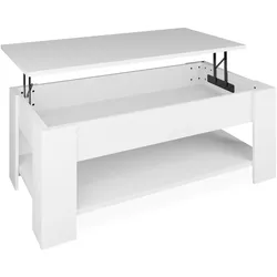 Relaxdays Couchtisch aufklappbar, HBT: 42x98x50 cm, Wohnzimmertisch mit Stauraum, zusätzliche Ablagefläche, modern, weiß