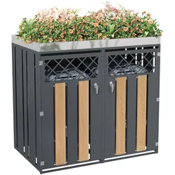 Merax Doppeltürige Mülltonnenbox, 132x80x124.5 cm, verzinktes Stahl, mit Pflanzfläche oben, Vertikale Streifen, Grau