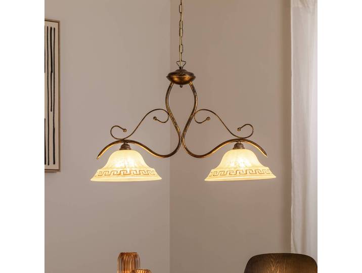 Glas Hängeleuchte BILIARDO GIORGIO ONLI, dimmbar, bronze / altmessing, für Wohn- / Esszimmer, Glas, Landhaus / Rustikal