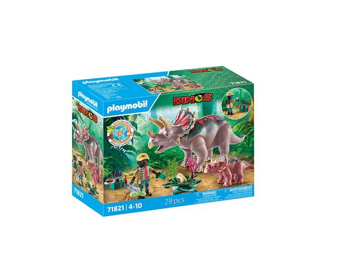Tricératops avec bébé et explorateur