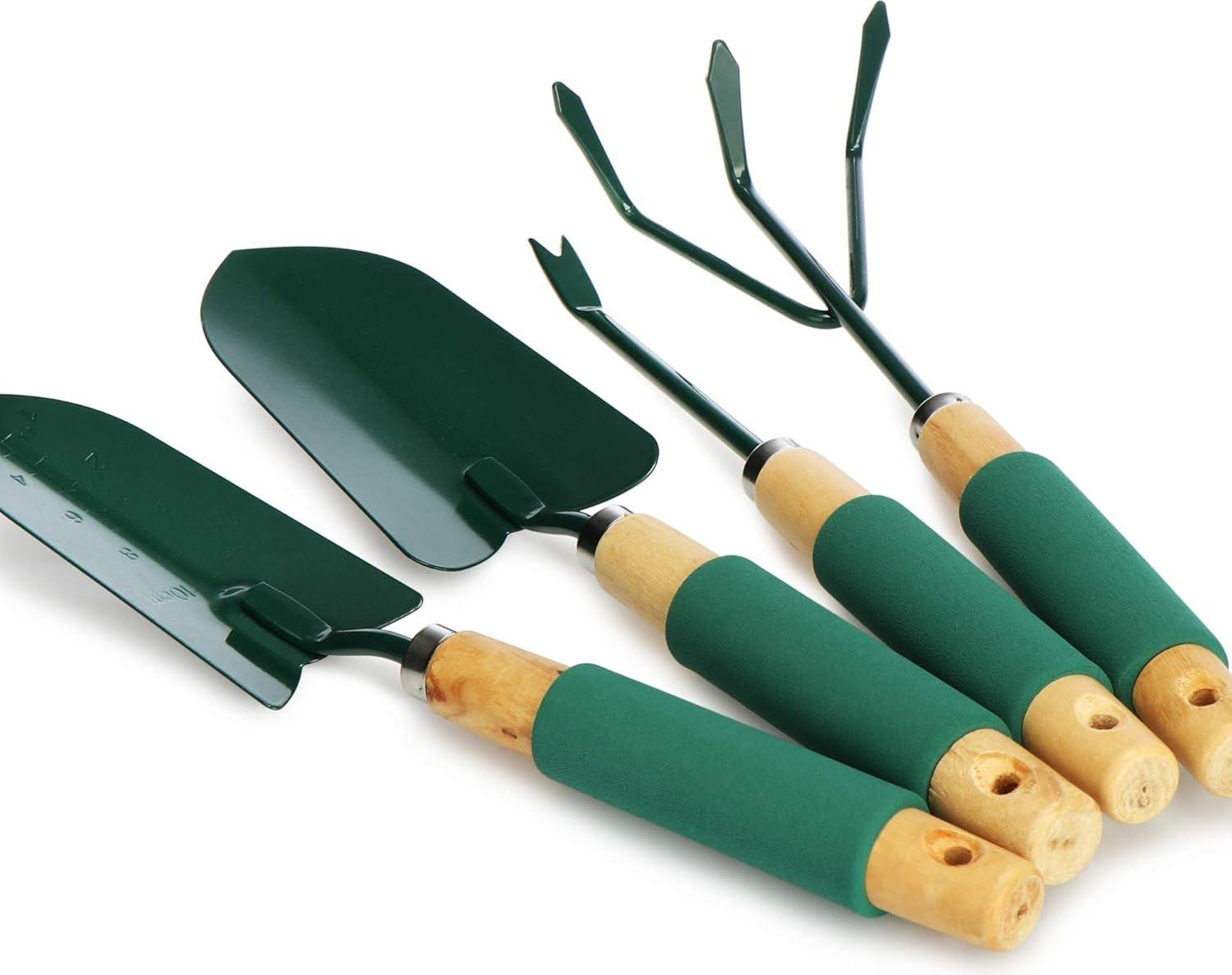 oCreon 4 Delige Tuingereedschap Set met Bloemenspaan, Schep, Hark en Wiedmachine