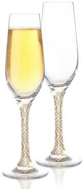Cheer Collection "Berkware Crystal Champagne Glasses with Gold or Silver Stem - 9.5"" x 2.75"""