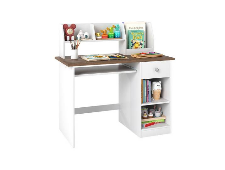 KOMFOTTEU Kindertisch, mit Stauraum, offenen Regalen, Tastaturfach und Schublade