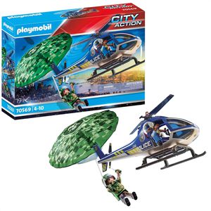 playmobil Spielset CITY ACTION 70569, ab 4 Jahre, Polizeihubschrauber Fallschirm-Verfolgung 19 Teile