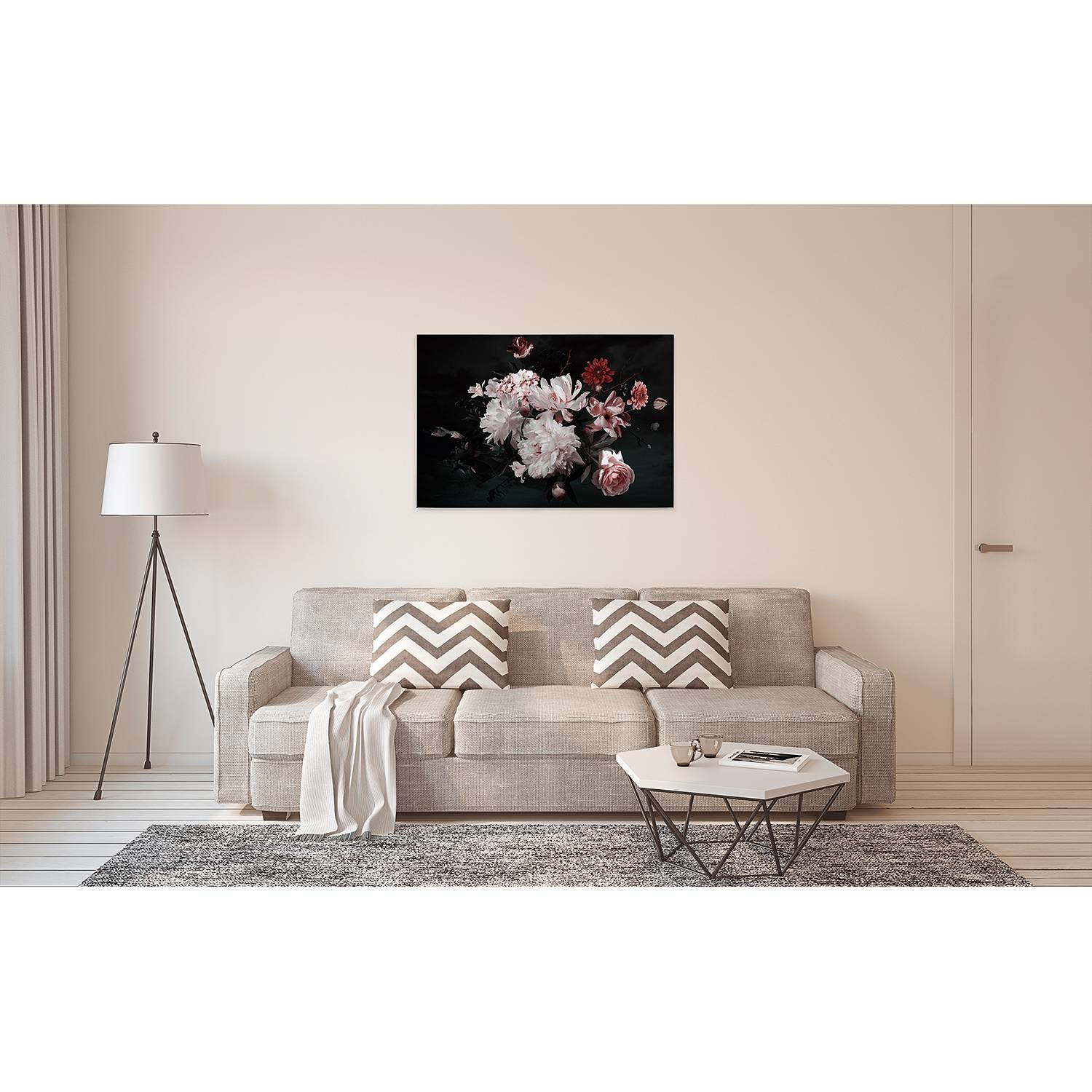 home24 Blunch Of Flowers wanddecoratie zwart, 90 x 60 cm