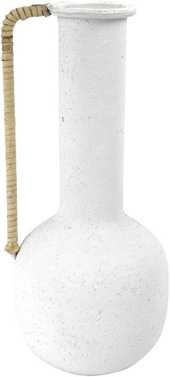 Wit Metalen Decoratieve Bloemenvase Kruik - Hoogte: 19,5 cm