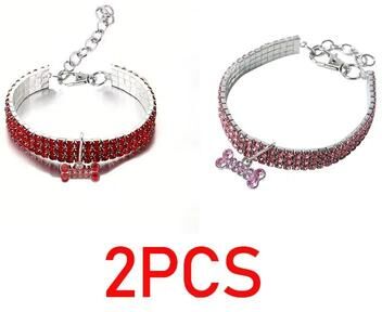 Uplifted Finds Luxe Crystal Rhinestone Pet Jewelry Collar 2 Pcs Red Pink m