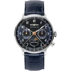 Zeppelin Damenuhr 70373 - Nachtblaues Ziffernblatt mit weißen Zahlen/Indices,dunkelblau,graue Naht - 36mm