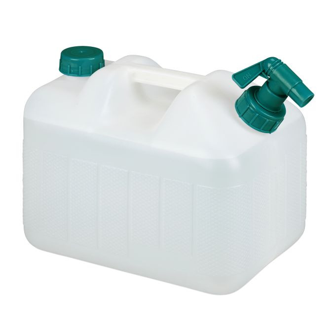 Relaxdays Jerrycan met kraan voor drinkwater, 10 liter, wit/groen