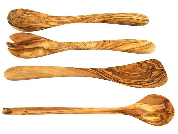Kochbesteck-Set OLIVENHOLZ-ERLEBEN aus naturbelassenem Olivenholz , braun (holzfarben), Massivholz, Kochbesteck-Sets, Kochbesteck-Set, Schonend zu Pfannen & Töpfen, geschmacksneutral