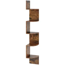 COSTWAY 5-stufiges Eckregal, wandmontiertes schwebendes Bücherregal, wandmontiertes schwebendes Regal, 20 x 20 x 126 cm (braun)