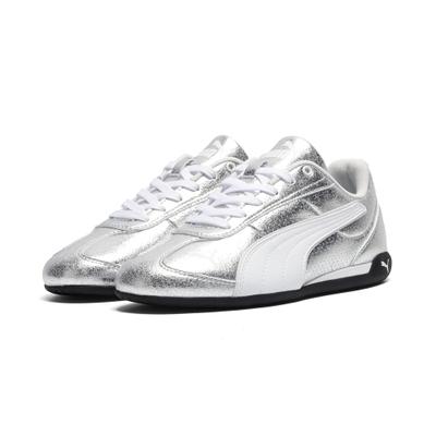 Sneaker PUMA "Replicatch Metallic Whisper Sneakers Damen", Damen, Gr. 37,5, silber (silber weiß metallic), Obermaterial: Textil, Synthetik. Futter: Textil. Innensohle: Textil. Laufsohle: Gummi, Schuhe Sneaker