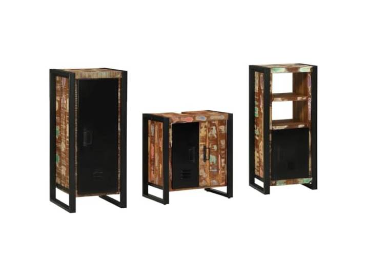 HGPOTUY Badezimmermöbel Set 3 TLG Massivholz Freistehend Mit Wandschrank, Eisenrahmen, Platzsparend, Modernes Design, Robust