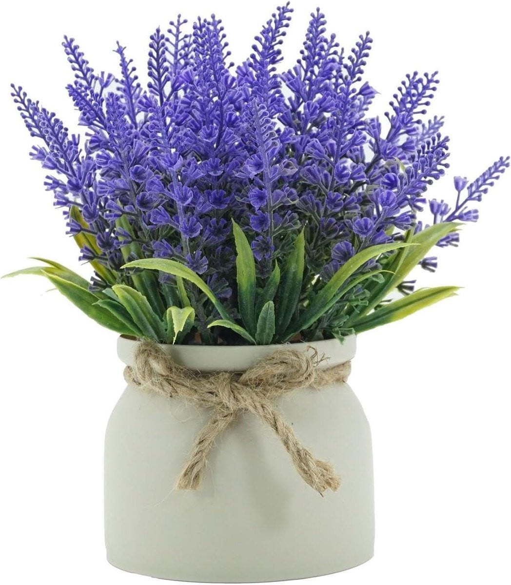 Paarse kunstplant met pot voor decoratie