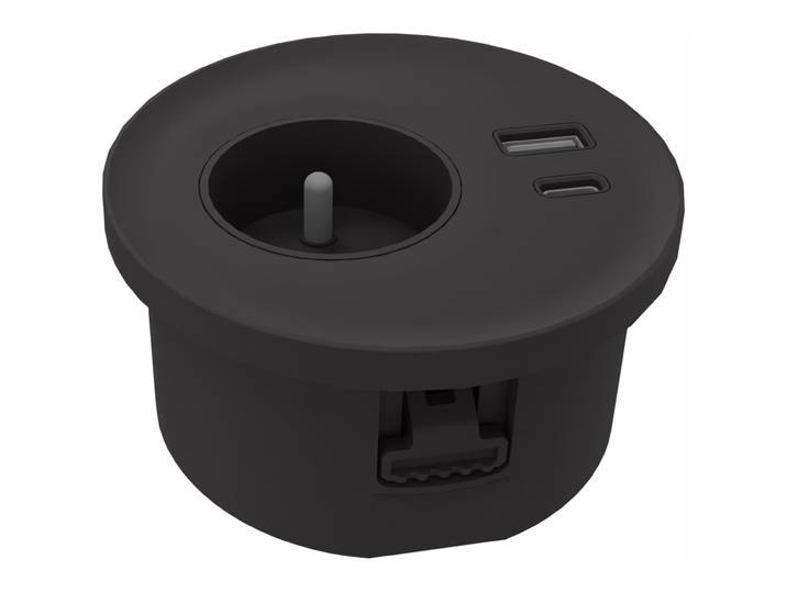 Obturateur électrifié diamètre 80 cm pour bureau avec prise secteur + prise USB-A et USB-C (5 V) de chargement - Noir