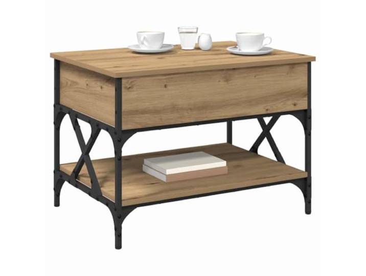 KTHLBRH Rechteckiger Couchtisch, handgefertigt, aus Eichenholz, 70 x 50 x Mehrschichtiges Holz, matter Metallrahmen, Hebefläche, Industrie-Design, 60 kg Tragkraft