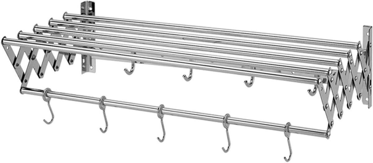 Uitschuifbaar wandmontage droogrek voor kleding in zilver, 50 cm