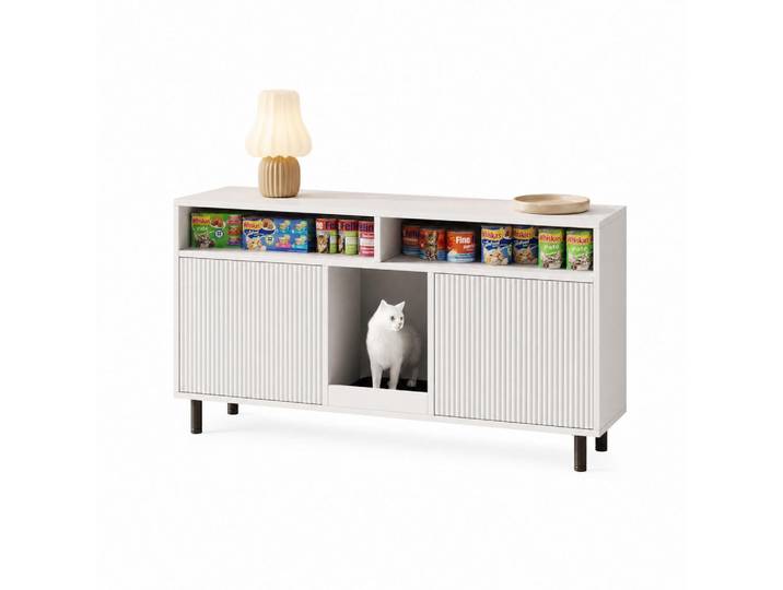 Stilvora Sideboard in Weiß Katzentoiletten-Schrank mit Sandauffangmatte und Lagerbereich für Wohnzimmer, B120/T50/H66cm, Rechteckig,Rechteckig, Rundrohr, 120x66x50 cm, Kleinmöbel, Kommoden, Sideboards
