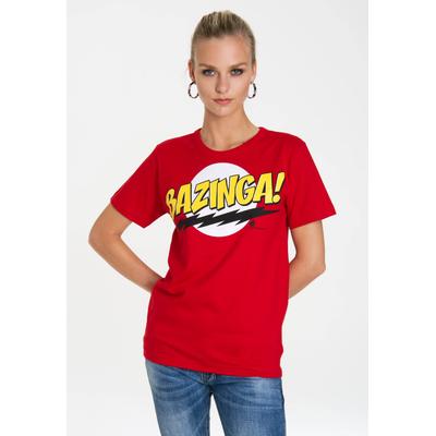 T-Shirt LOGOSHIRT "Bazinga", Damen, Gr. L, rot, 100% Baumwolle, bedruckt, normal, Rundhals, Shirts T-Shirt, mit lizenziertem Frontprint