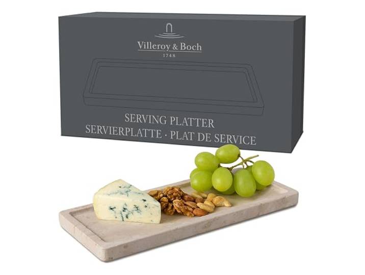 Villeroy & Boch - Manufacture Travertine Servierplatte Klein Beige, Handarbeit, rechteckiges Tablett klein aus Naturstein in Sandton, Teller eckig Stein, Geschirr, Travertin
