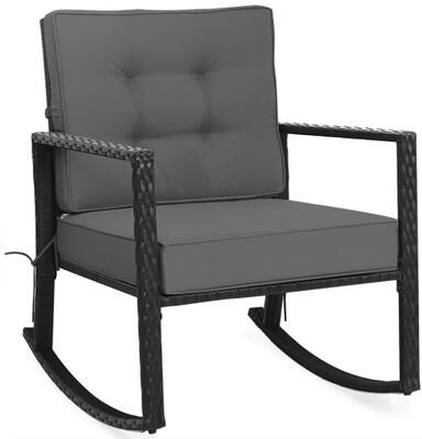 Costway Patio Rattan Rocker Outdoor Glider Rocking Chair Cushion Lawn-Gray