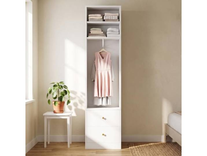 DUlVBPE Kleiderschrank Weiß, 2 Schubladen 1 Kleiderstange 1Fach, 50 * 30 * 200cm, schmaler Schrank
