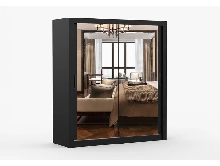Schwebetürenschrank MILAN 180 cm Schwarz Schwarz + Spiegel