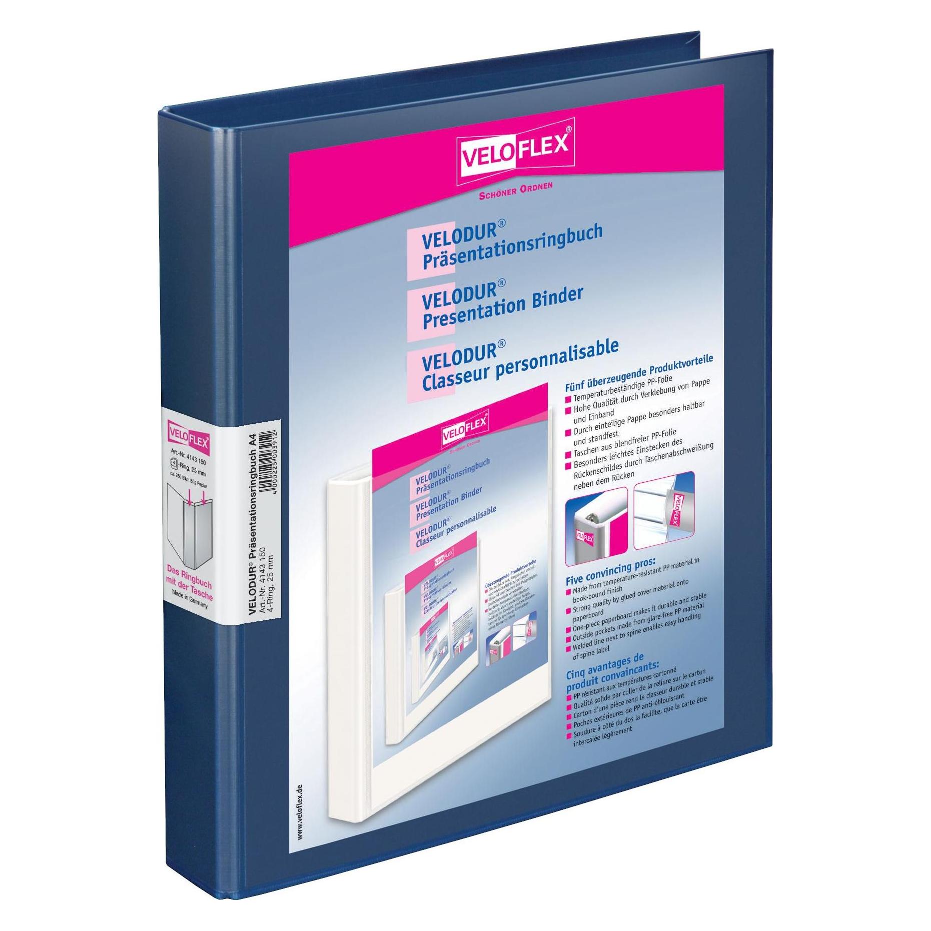 Veloflex Präsentationsringbuch 4D-Mechanik VELODUR, A4, Karton PP (A4, 33 mm, 1 Stk.) (4143150)