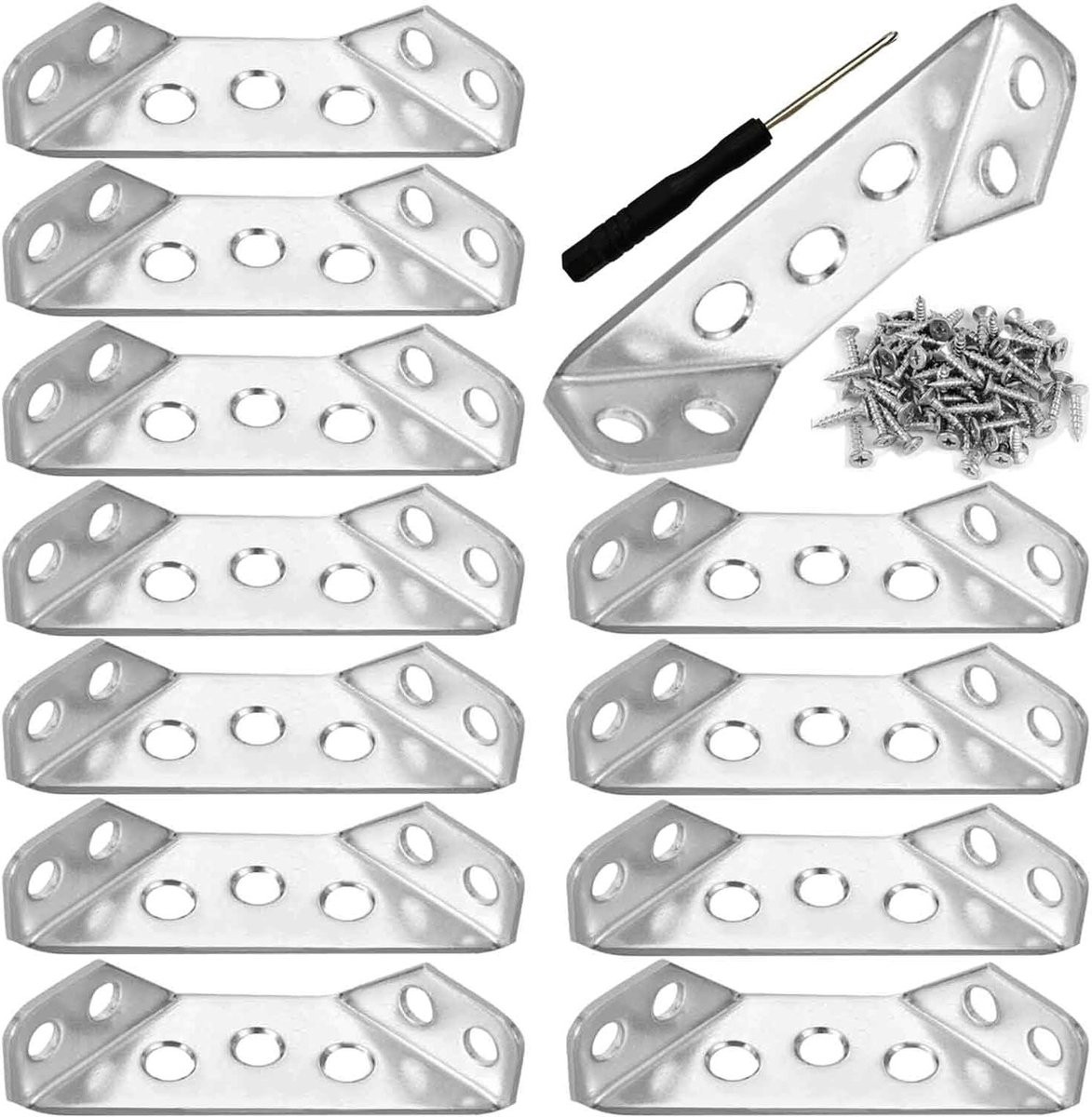 Set van 12 Rvs Hoekverbindingen - Zilver - Driehoekige Hoekbeugels voor Meubels
