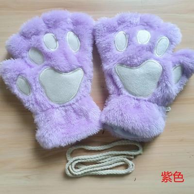 Uplift Picks Cute Plush Cat Paw Gloves Fingerless Fluffy Claw Mittens For Cosplay & Winter Warmth purple