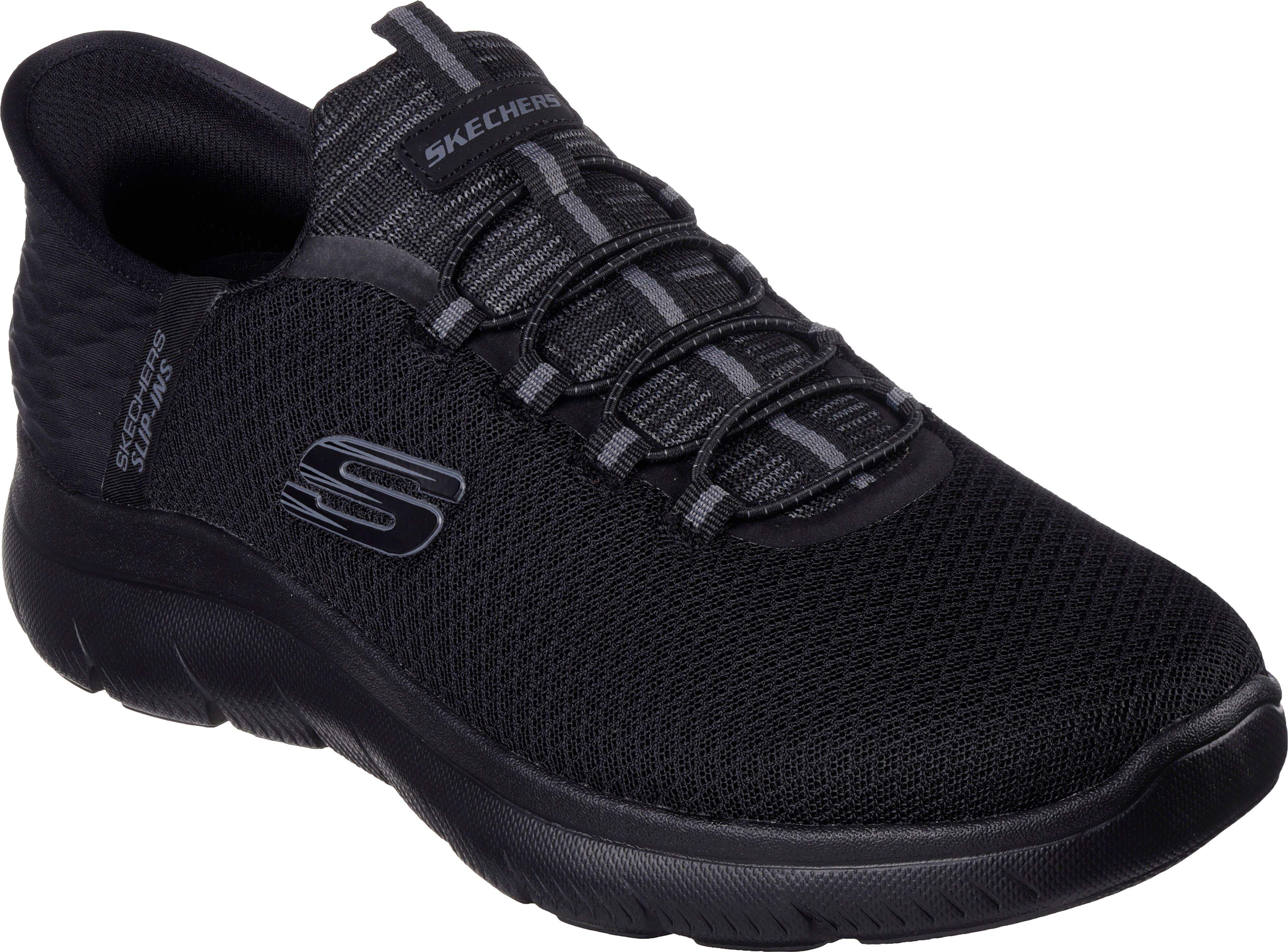 Slip-On Sneaker SKECHERS "SUMMITS-HIGH RANGE", Herren, Gr. 39, Textil, schwarz, Schuhe Slip-On Sneaker, Slipper, Freizeitschuh, Halbschuh in veganer Verarbeitung schwarz 39, Textil