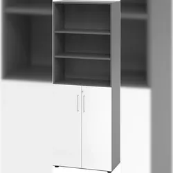bümö Aktenregal & Schrank abschließbar, Büroschrank Regal Kombination Holz 80cm breit in Graphit/Weiß - abschließbarer Schrank für's Büro &