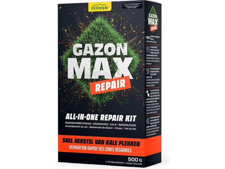 ECOstyle GazonMax Repair 500 gr - All-in-One Repair Kit - Gazonmest\, Graszaad\, Kalk & Bodemleven - Snel Herstel van Kale Plekken in het Gazon - in 1 maand Resultaat