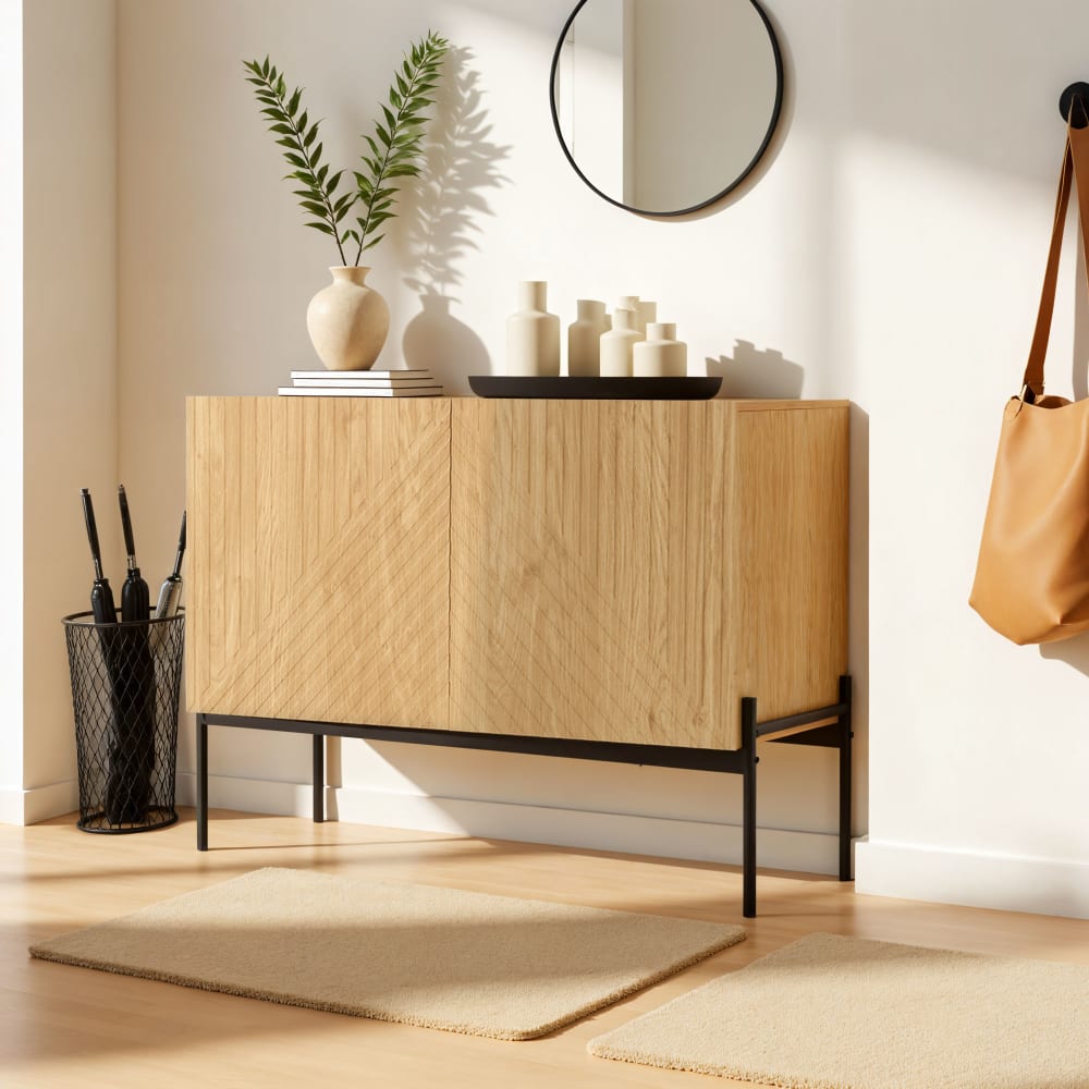 Urban Meuble Meuble de rangement pour entrée en bois clair Beige 100x70x40cm