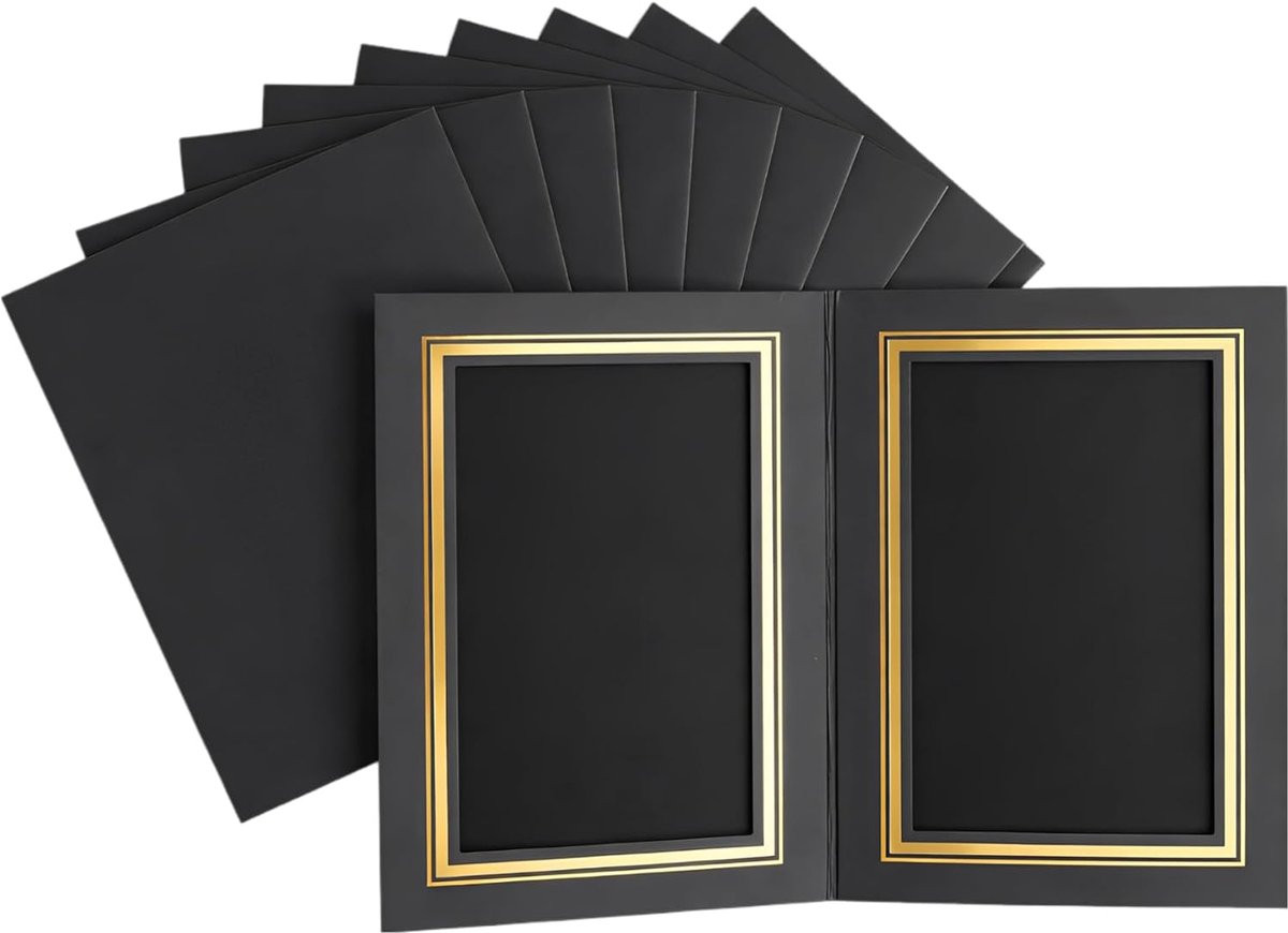 Set van 10 zwarte fotomappen met goudfolierand voor het presenteren van foto's