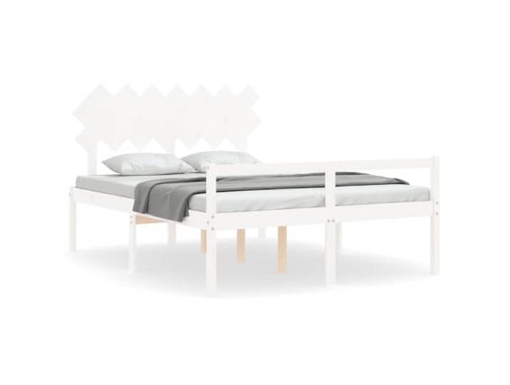 PUGYNBK Bett für ältere Menschen, Massivholz, 140 x 200 cm Sitzhöhe 45 cm, Kopfteil und Fußteil, Stauraum unter Bett, Sperrholzlatten