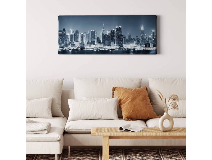 Impression sur toile New York At Night Polyester PVC / Épicéa Bleu 100 x 40cm
