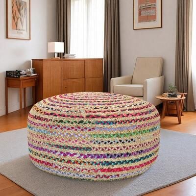"30"" Jute Round Egg Chair with Handwoven Jute and Cotton and Braided Detailing and No Assembly"