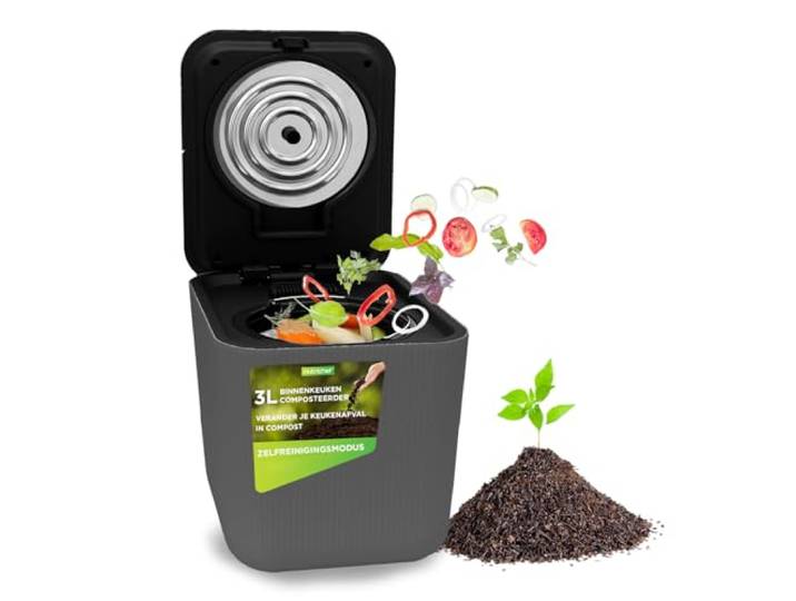 NutriChef Elektrische Keukencomposter - Composteert Organisch Materiaal & Etensresten - Automatische Aanrecht Compostbak - Droog-, Maal- & Koelfuncties-Perfect voor Keukens & Appartementen -3 L-Grijs