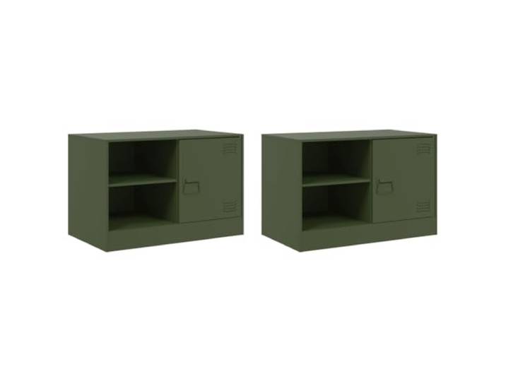 LKJephalotrope 2er Set TV-Schrank Olivgrün 67x39x44cm Kaltgewalzter Stahl Robustes 2er-Set aus Metall für Wohnzimmer und Büro, mit Fach, Tür und Ablagen für ordentliche Aufbewahrung.