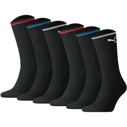 PUMA Unisex Sport-Socken, 6er Pack - Sport Crew Stripe, Tennissocken, Streifen Schwarz / 39-42