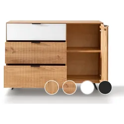 Massivholz »Lugano« Sideboard II mit Holzfüßen Hobelschlag Front / obere Schublade in Anthrazitglas