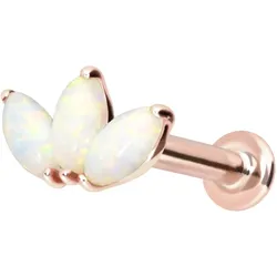 14 Karat Gold Labret mit Innengewinde LOTUSBLÜTE + SYNTHETISCHE OPALE