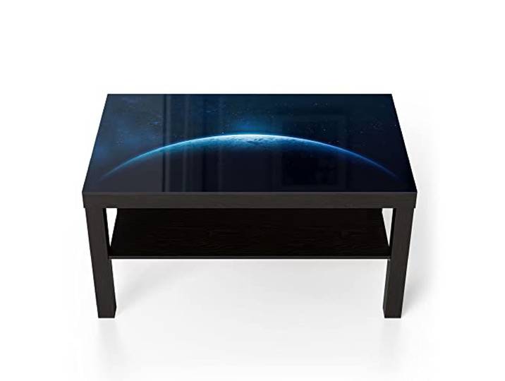 DEQORI Glastisch schwarz groß 90x50 cm Motiv Heller Schein auf Erdball ausgefallener Beistelltisch aus Glas Hochglanz Couchtisch fürs Wohnzimmer moderner Couch Tisch mit Design
