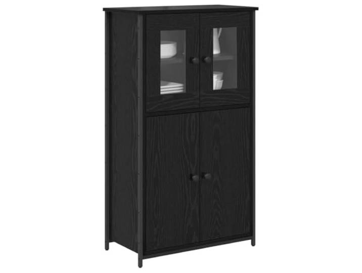 KTHLBRH Sideboard Eiche Schwarz 62 x 32 x 106,5 cm Holz Multischicht 4 Minimalistisches Design, Metallbeine, Innenablagen, Wandmontage, einfache Wartung