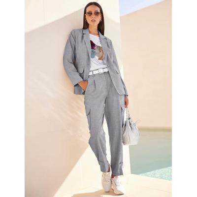 Hosenanzug HEINE, Damen, Gr. 44, Normalgrößen, grau (steingrau, meliert), 63% Polyester, 33% Viskose, 4% Elasthan, Anzüge Hosenanzug