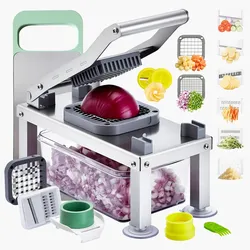 VEVOR Gemüseschneider, Mandolinenschneider, All-in-1-Multischneider mit 9 Klingen, Käsereibe, Zwiebel- & Kartoffelwürfelschneider mit Behälter, Salatspiralschneider, Küchenhelfer & -utensilien