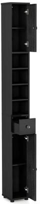 Costway Freestanding Slim Bathroom Cabinet with Drawer and Adjustable Shelves-Black