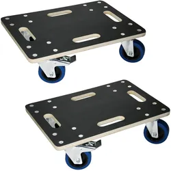 TRANSPORTROLLER 2er Set mit 4 Rollen 2 mit Bremsen 35x50 cm Traglast 800kg Siebdruck Holzplatte Schwarz